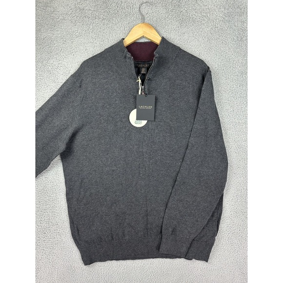 Lachlan Sweater Mens Extra Large Gray Half Zip Mock Neck Cotton Pullover Preppy